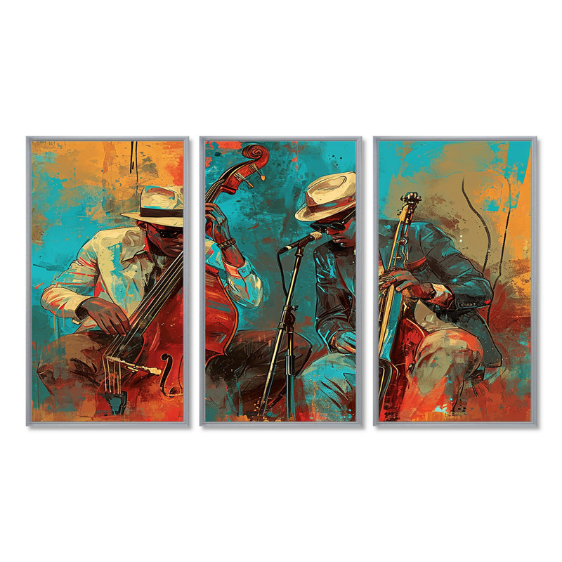 Maubray - ensemble de reproductions d'art mural musicien, H 28 po x l 36 po x P 1 po, Encadrement argenté