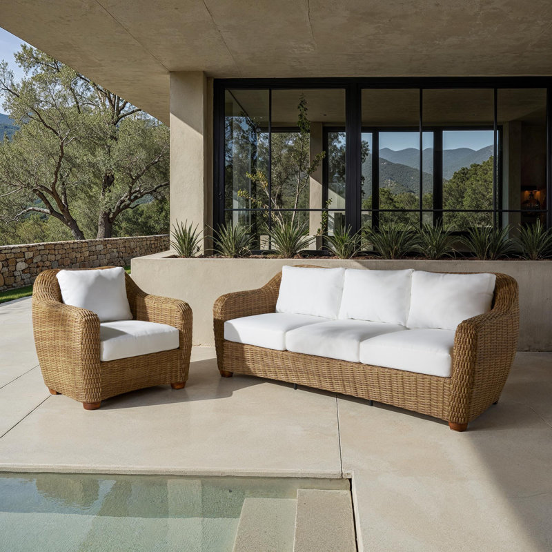 Ensemble de conversation de terrasse en bois d'acacia et osier avec coussins 2 pièces Melbourne
