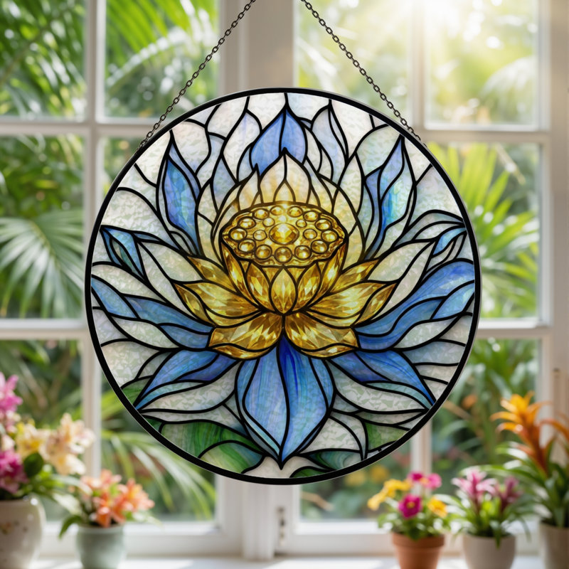 Panneau de vitrail en verre coloré 12 po H, H 12 po x l 12 po