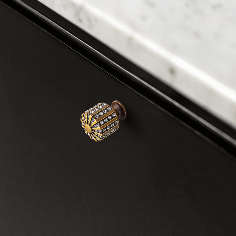 Antique Brass Faceted Crystal Drum Cabinet Knob