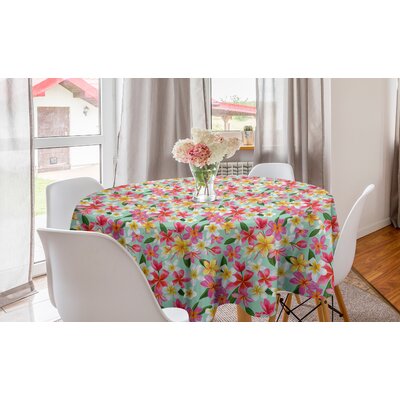 Ambesonne Plumeria Round Tablecloth, Exotic Frangipani Blossoms In Watercolor Style Summer Spring Floral Design, Circle Table Cloth Cover For Dining R -  East Urban Home, 3E639772167A4A389B3B9B9E24385189