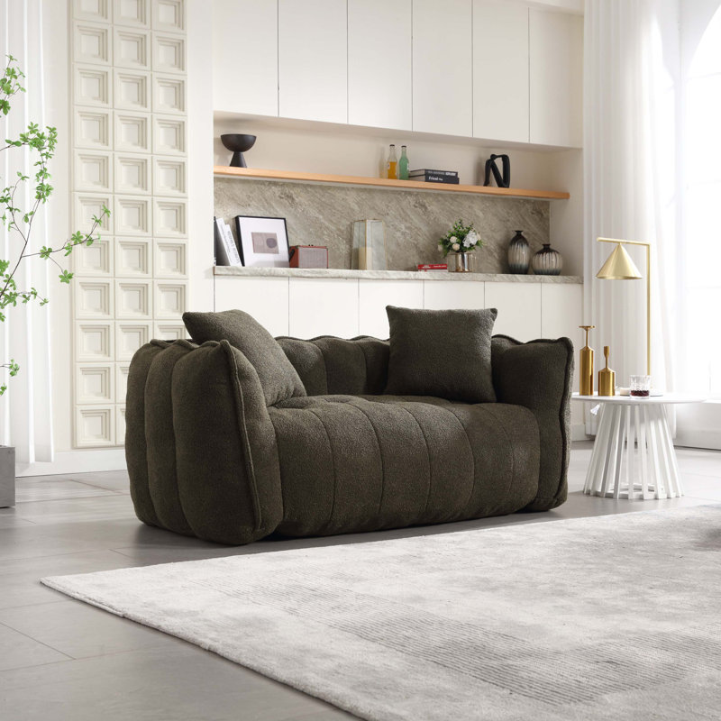 Fauteuil à billes doux avec noyau en mousse haute résilience pour deux personnes., Chenille verte
