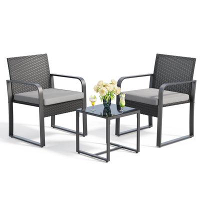 Gizoon 2 - Person Wicker Patio Conversation Set with Cushions