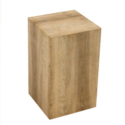 Compact 20" Modern Geometric Natural Wood Grain Pedestal End Table