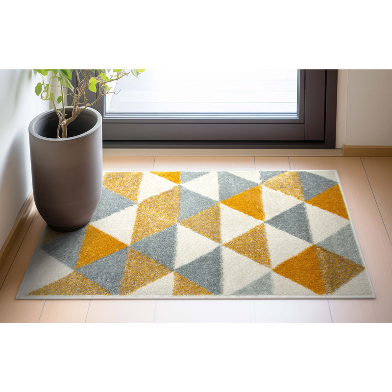 Rubino Modern Geometric White/Yellow Area Rug, Rectangle 2" x 3" 