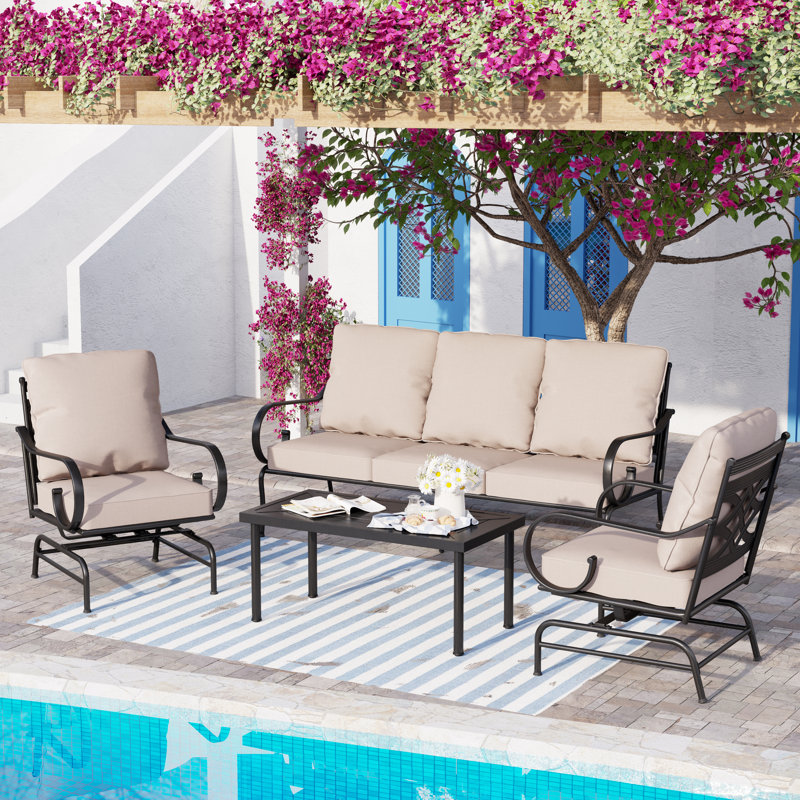 Carli 5 Person Rocking Outdoor Patio Seating Set with Cushions