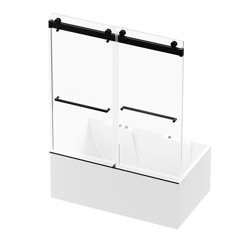 Porte de douche en verre trempé 5/16 po, noir mat, réglable horizontalement, Splash, P 60,18 po x H 60,38 po - installation, 56-60 W 62