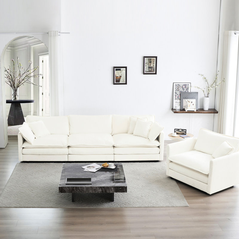 Salon modulaire de salon - blanc avec confort supérieur et matériau respirant 3: style rembourré