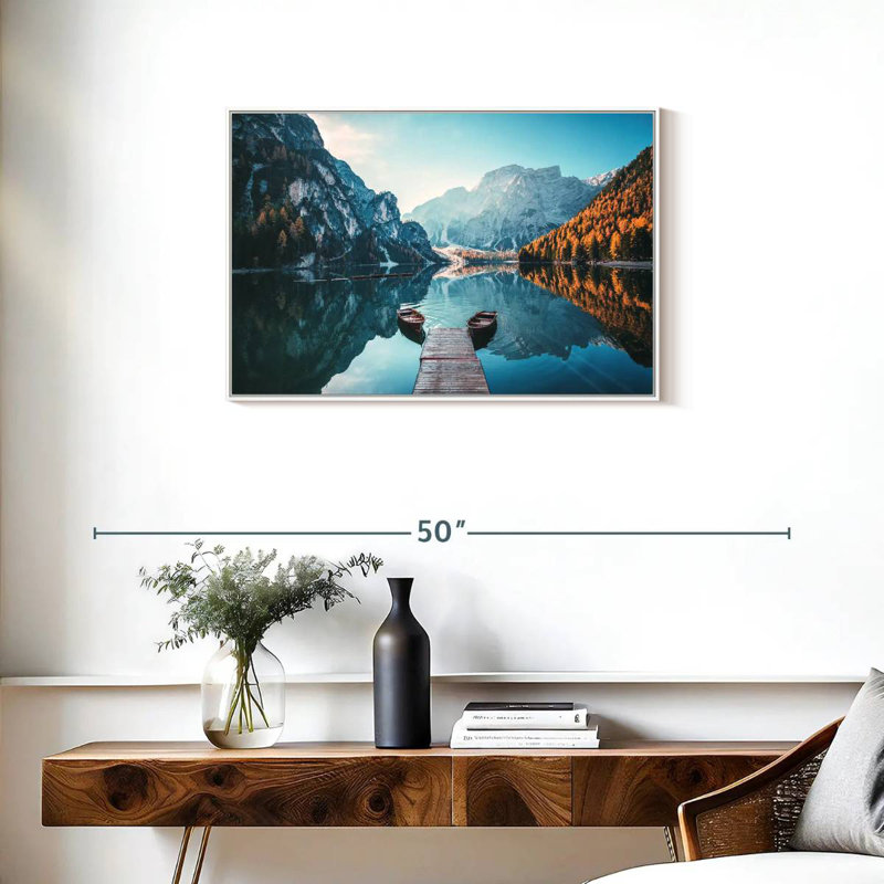 Jetée du lac Braies, Cadre flottant blanc, 31 po x 21 po