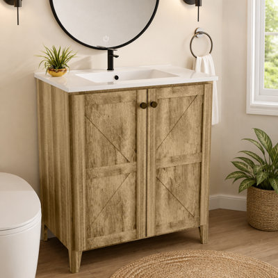 Meuble-lavabo pliable de 76 cm avec évier en céramique – Installation brevetée en 1 minute, gain de place et montage facile, style américain