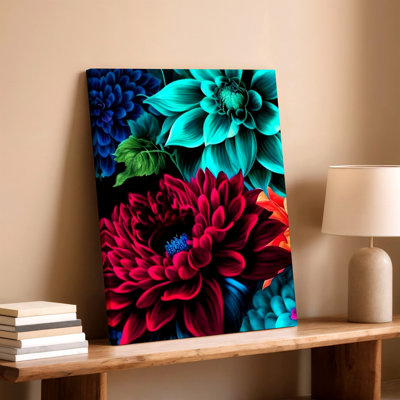 Bouquet de fleurs colorées bleu sarcelle et magenta, reproduction d'art sur toile, décoration de bureau de chambre à coucher, décoration murale de galerie, œuvre d'art élégante, pour le couloir d'entrée du canapé-lit