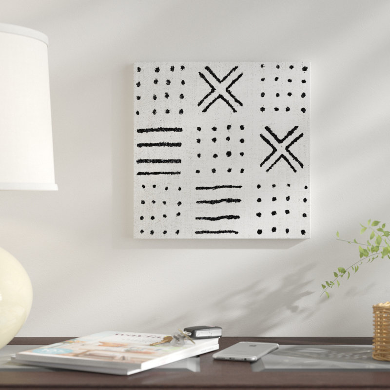 «Mudcloth White Geometric Design II», impression sur toile, H 12 po x l 12 po x P 1,5 po, Toile tendue, Pas de tapis