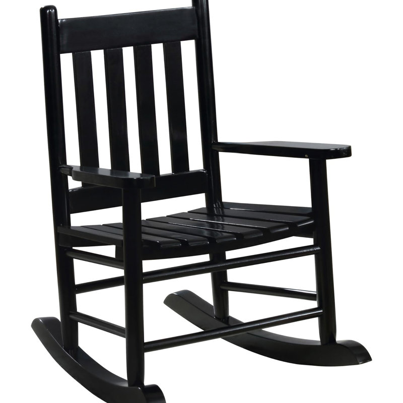 Chaise berçante noire avec dossier à lattes, attrait rustique uni et confortable