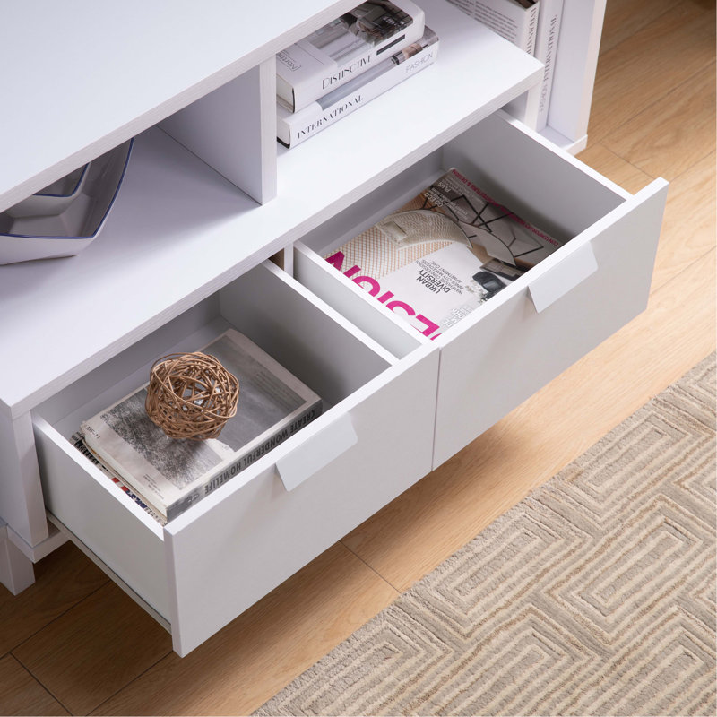 TV Console Table With 2 Drawers And Open Shelving, Tv Stand