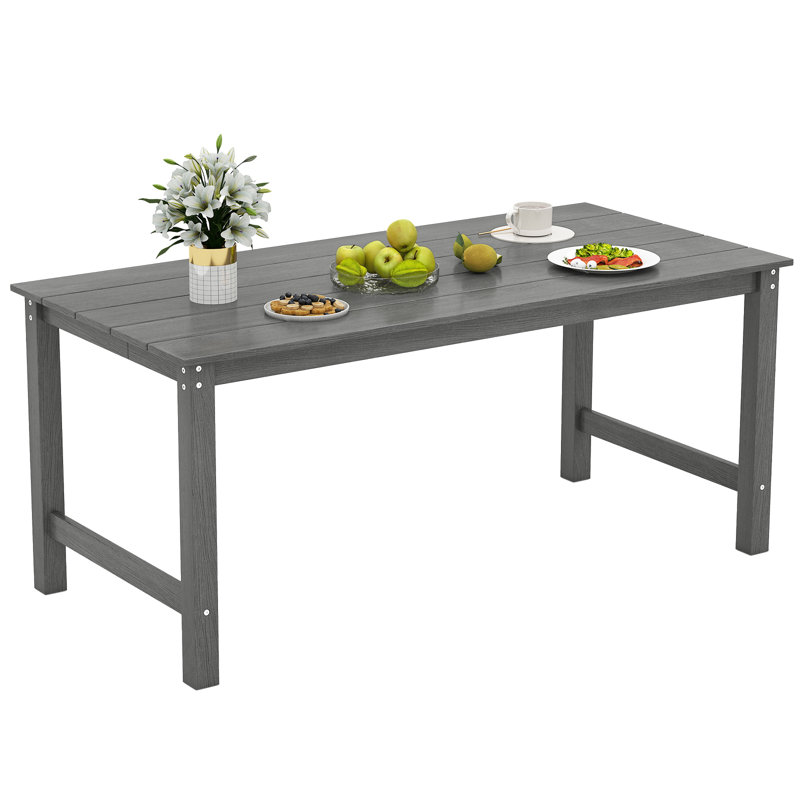 HDPE Outdoor Dining Table for 6 Person 67'' Patio Table w/ Tabletop Black, Gray