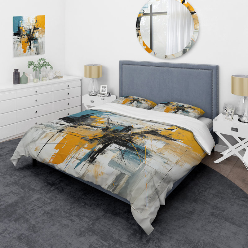 Peinture bleue et jaune Elegance II - Ensemble de housse de couette abstrait