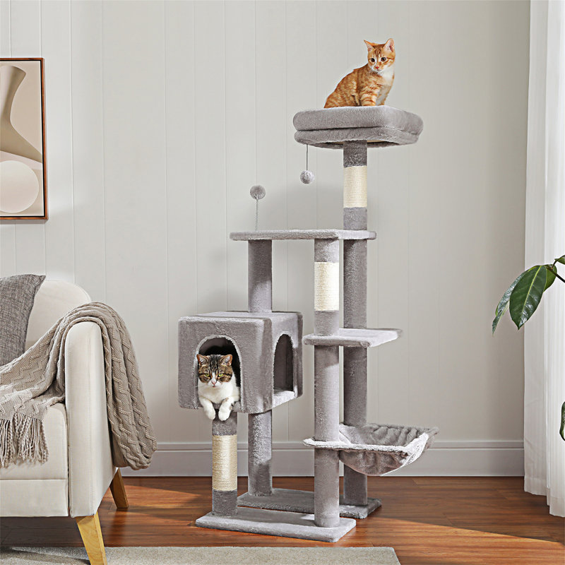 Arbre à chat d'intérieur avec hamac, 2 perchoirs, poteaux à griffer et grand condo