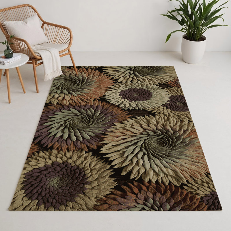 Tapis d'intérieur et d'extérieur brun Botanical, Rectangle 5 pi x 7 pi