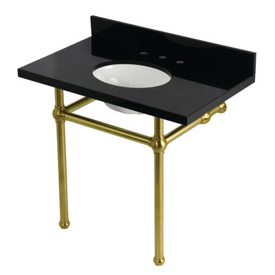 Kingston Brass Templeton 36-Inch Black Granite Console Sink with Brass Legs (8-Inch, 3-Hole)