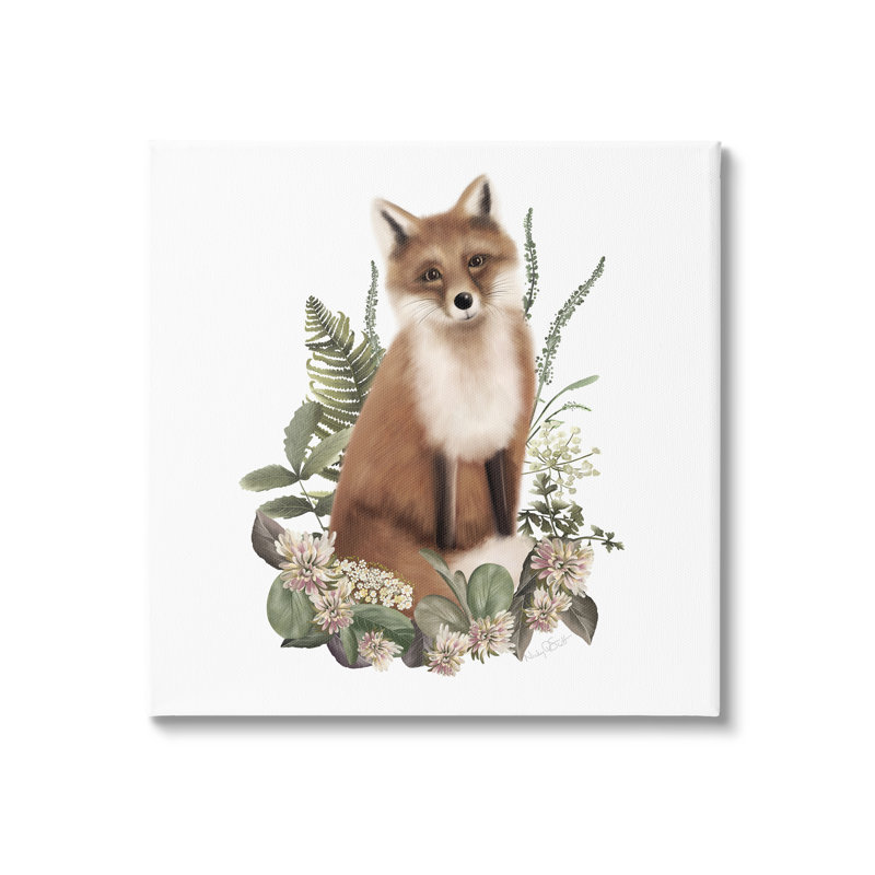 Renard ronce floral Az-211 par Studio Q, Giclée encadrée blanc bord de mer, H 17 po x l 17 po x P 1,5 po