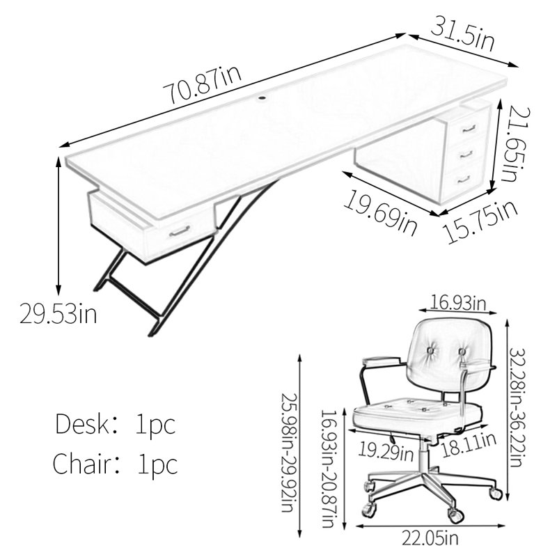 Arbelaez Computer Desk, 29.53" H x 70.87" W x  31.5" D, Black/Black