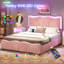 Velvet Upholstered Platform Bed Frame with Height Adjustable Headboard-2032303180-2035553133