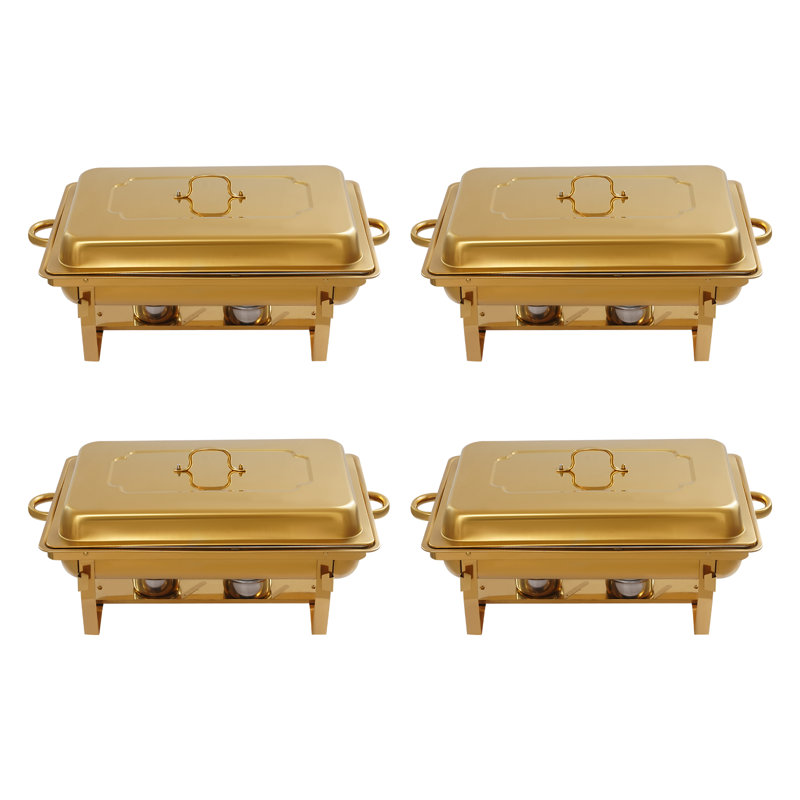 4PCS Tabletop Stainless Steel Rectangular Chafing Dishes Buffet Warmer Set