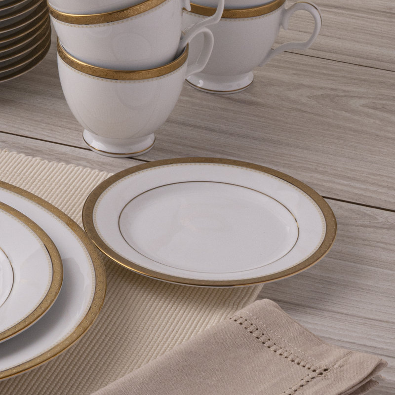 Charlotta Gold Trim White Porcelain 5-Piece Place Setting
