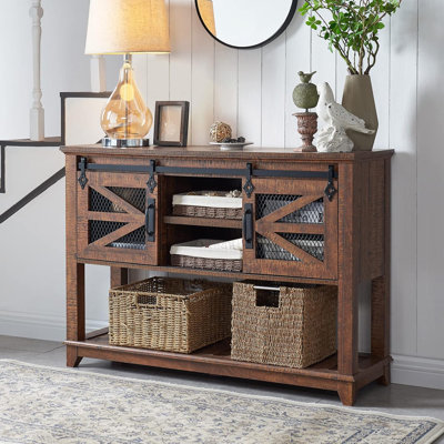 Entryway Table w/Sliding Barn Doors, 46'' Farmhouse & Industrial Console Table with Storage, Rustic Sofa Table w/Adjustable Shelf & Open Shelf for Ent -  Rosalind Wheeler, 30B5FC2C2BF74946A41D8C9CEDE78523