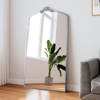 Vintage Ornate Arched Clothing Shop Dressing Mirror 36X66 Inch - Metal Frame, Antique Silver For Bedroom, Living Room Gorgeous Framed Home Gym Artistic Arched, Dynamic