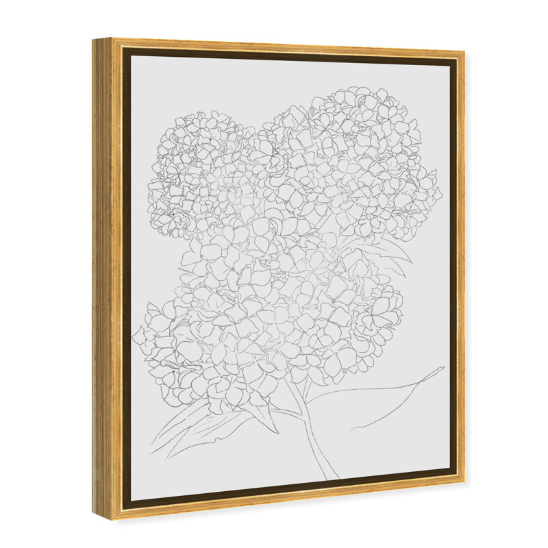 Jardin d'hortensias - impression, Encadrement doré, H 36 po x l 30 po