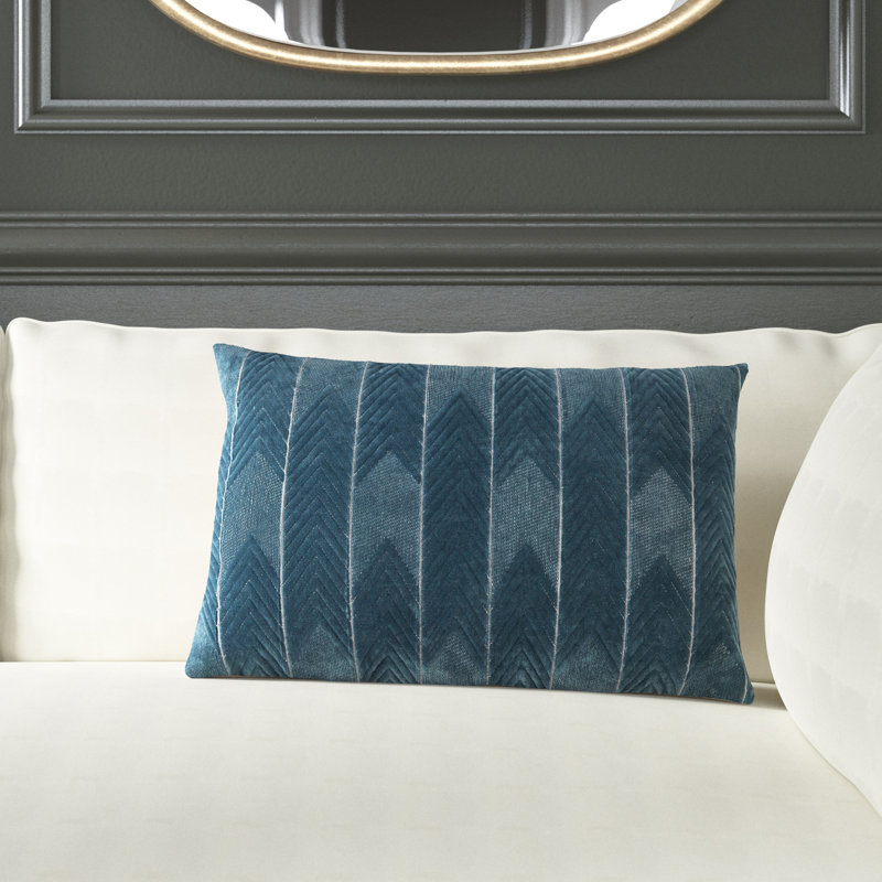 Ryans Embroidered Cotton Reversible Throw Pillow, Blue Chevron, Polyester/Polyfill, Rectangle 13" H x 21" W