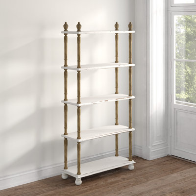 37" W Distressed Wood 5-Shelf Bookcase