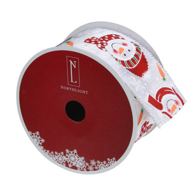 Ruban rouge et blanc bonhomme de neige de Noël câblé 2,5 po x 16 verges