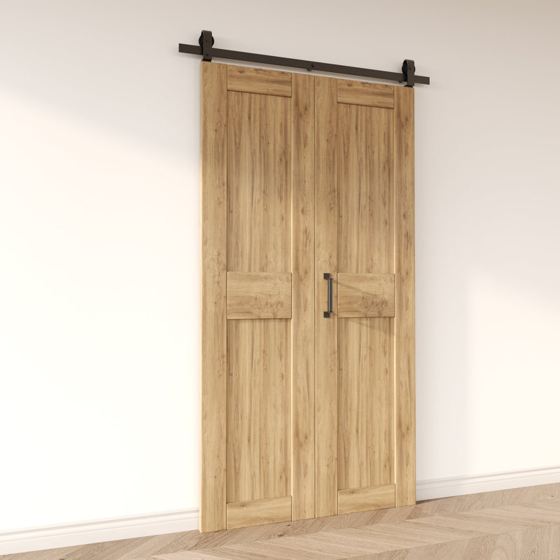 Ensemble de deux portes de grange coulissantes bi-pliantes pour montage sur le dessus - Rouleau en forme de T (portes non incluses)