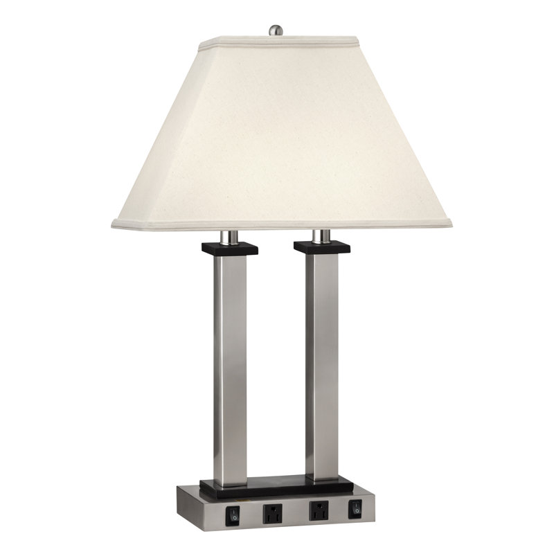 Ensemble de lampe de bureau à poteau carré en argent 27 "avec sortie