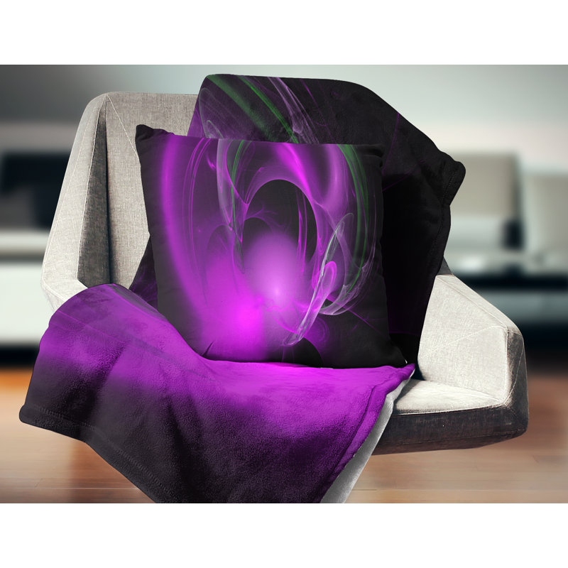 Nébuleuse fractale galactique - coussin abstrait imprimé, 18 po x 18 po, Mauve, Coussin décoratif