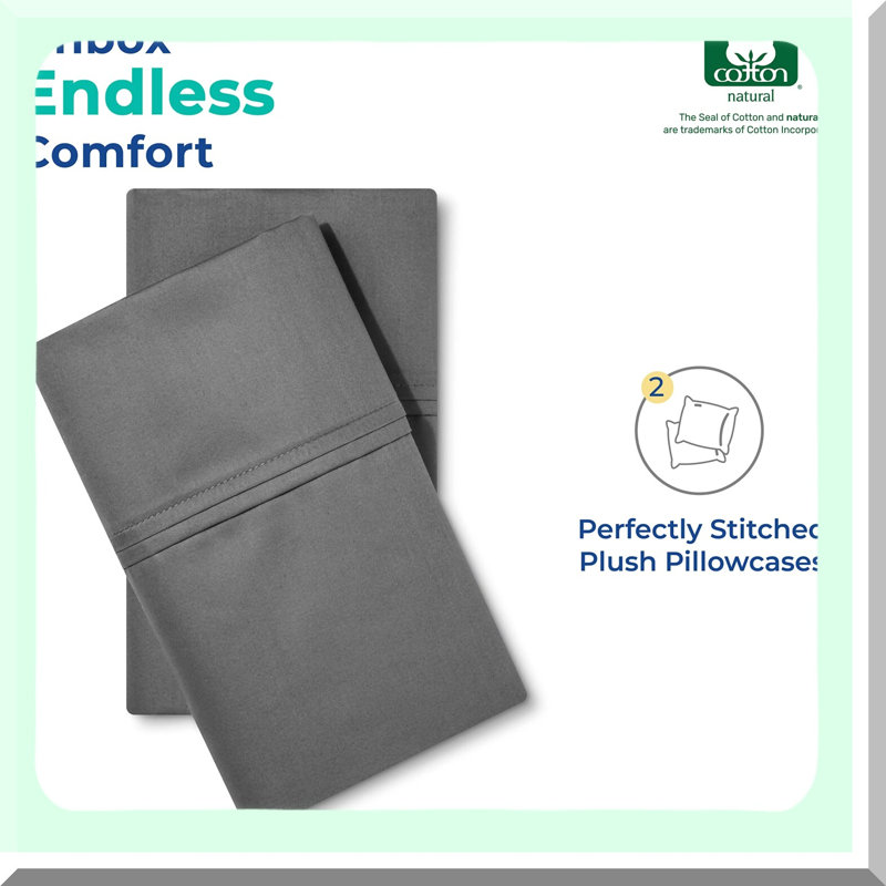 Luxury Cotton Sateen Pillowcases - Dark Grey Queen Size Set of 2 - 100% Cotton Bedding - Soft & Smooth Pillow Covers - 21" x 32" - Breathable & Durable