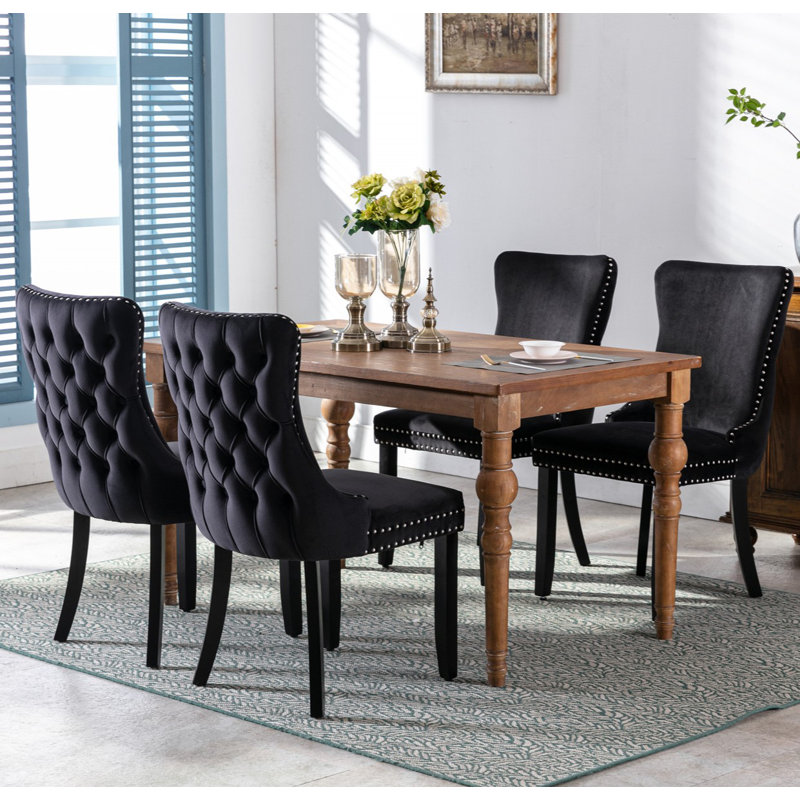  Demarco Luxury Velvet Upholstered Kitchen Dining Chairs, Black, Black, 4