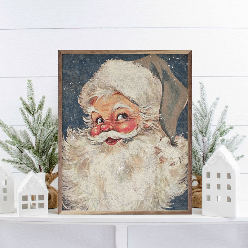 Père Noël avec un chapeau gris - bleu, H 10 po x l 8 po x P 1 po