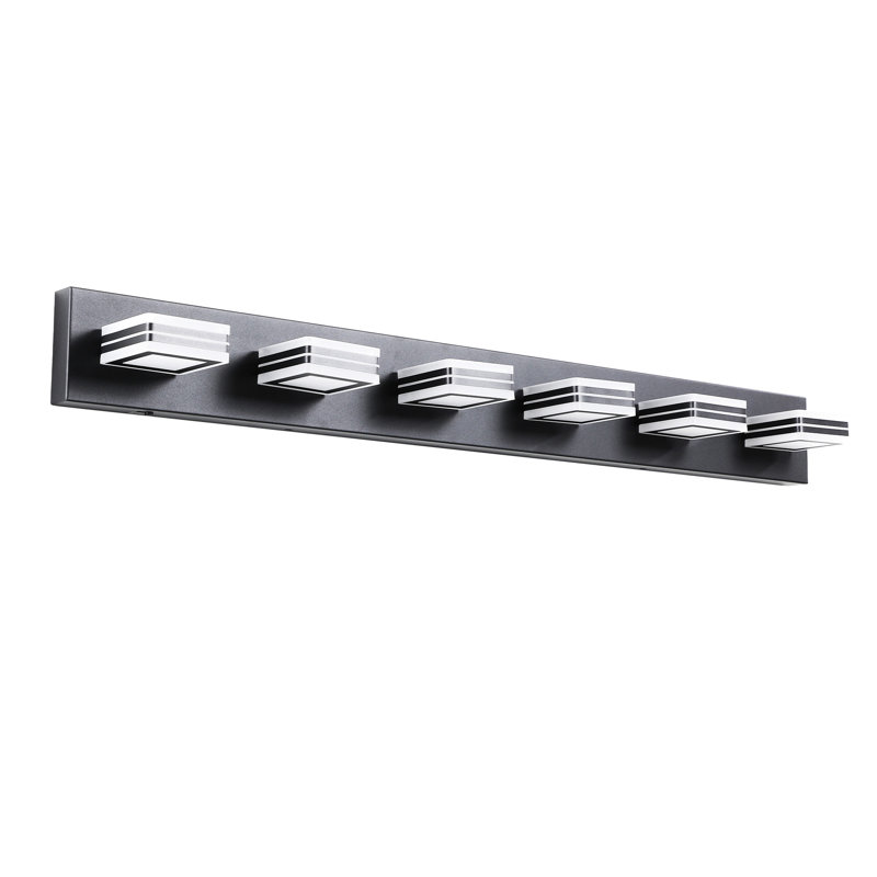 Modern Dimmable 6- Bathroom Vanity Led , Iron & Acrylic, Energy Efficient, 36W, 100 - 120V, 5.7In Package Width, Black Wall Fixture, 4.57In Height,