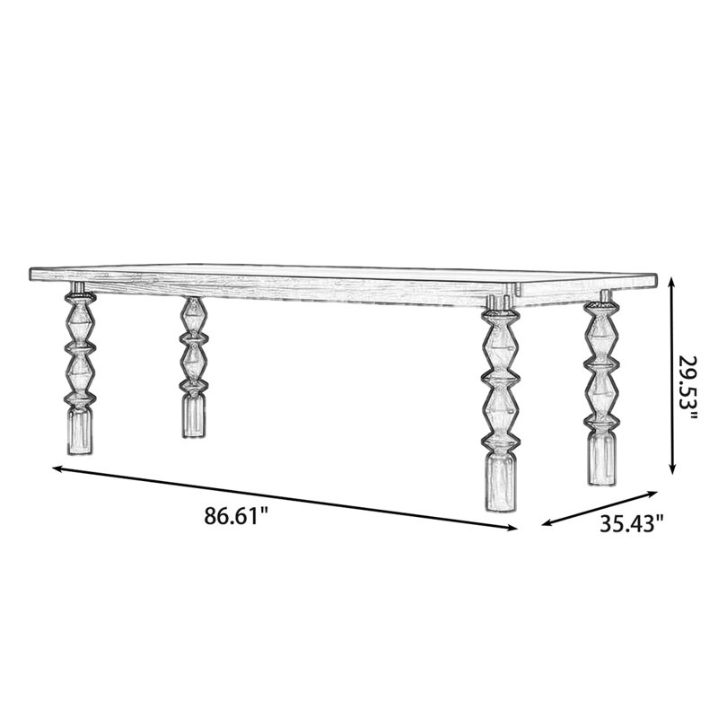 Black Rectangular Solid Wood Dining Table, Black, 29.53"H x 86.61"L x 35.43"W