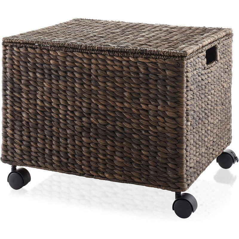 Rolling Filing Cabinet, Espresso - Water Hyacinth File Organizer with Lid and Locking Wheels, Cabinets for Hanging Folders