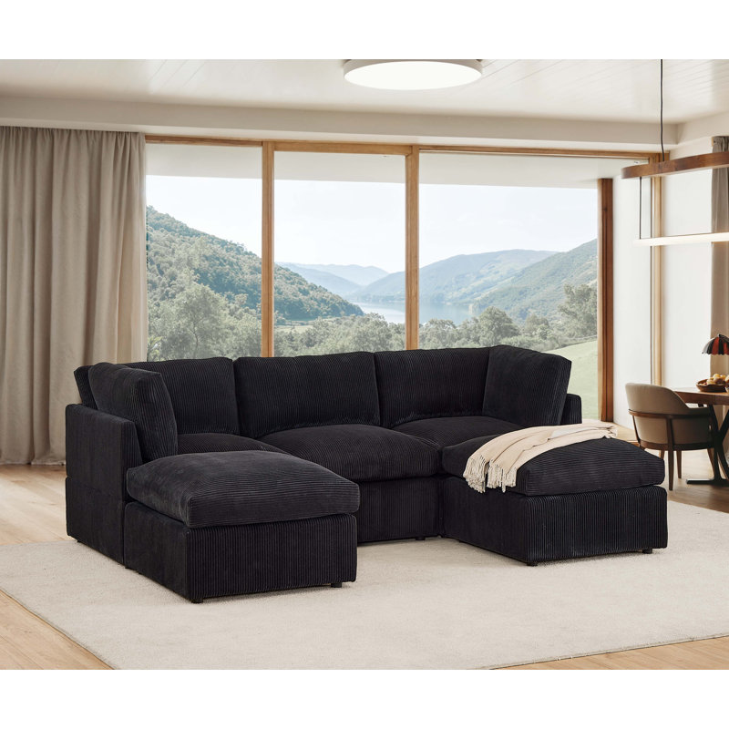 Canapé modulaire Foxbridge, Velours côtelé noir