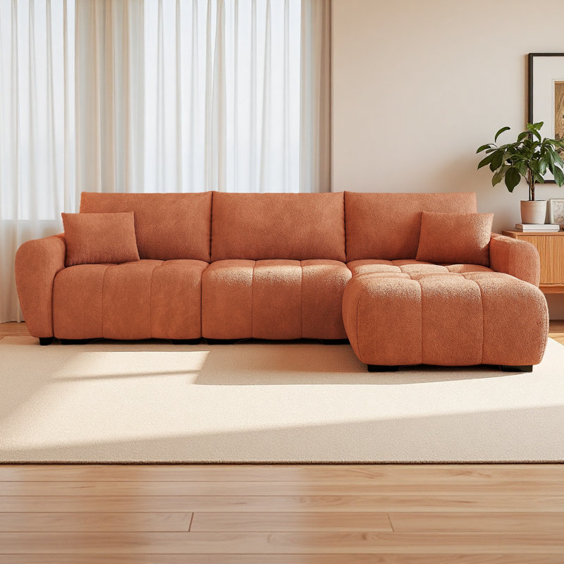 Canapé modulaire de 110 po, en forme de L avec siège très grand, conception à tirette, repose-pieds mobile, mousse haute densité, combinaison libre