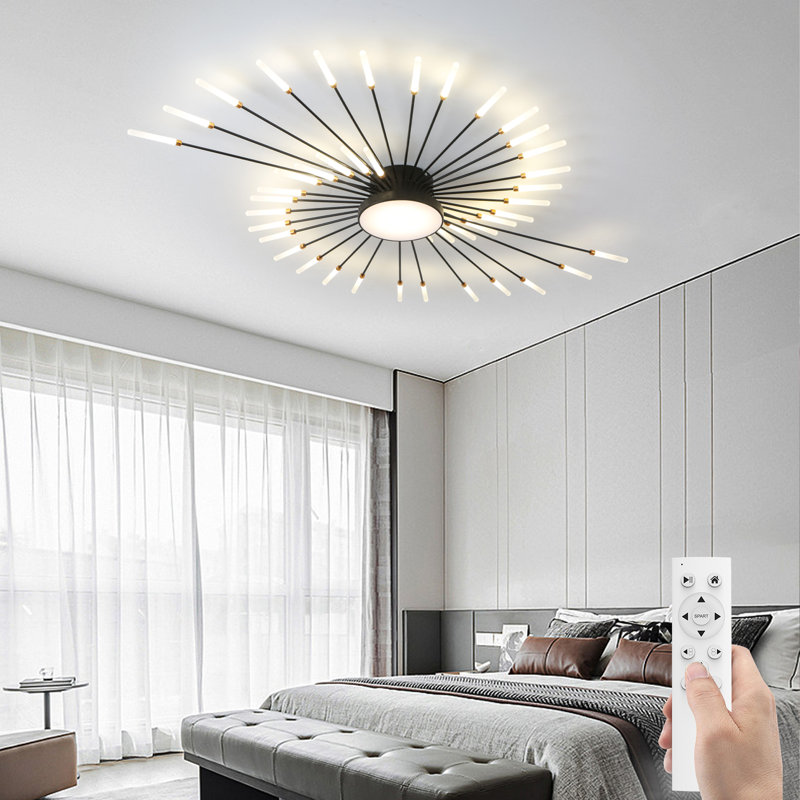 Modern led ceiling light with remote, flush mount ceiling lamp acrylic lampshade, Matte Black