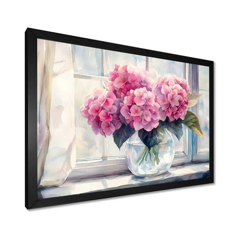 Irodita Hydrangea Bouquets By The Window II - Hydrangea Wall Art, Single Picture Framed Print, 30" H x 40" W, Black