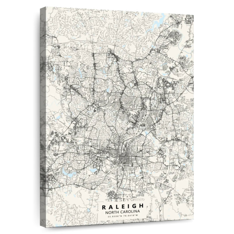 Aliaz White Raleigh Map, 12" H x 8" W