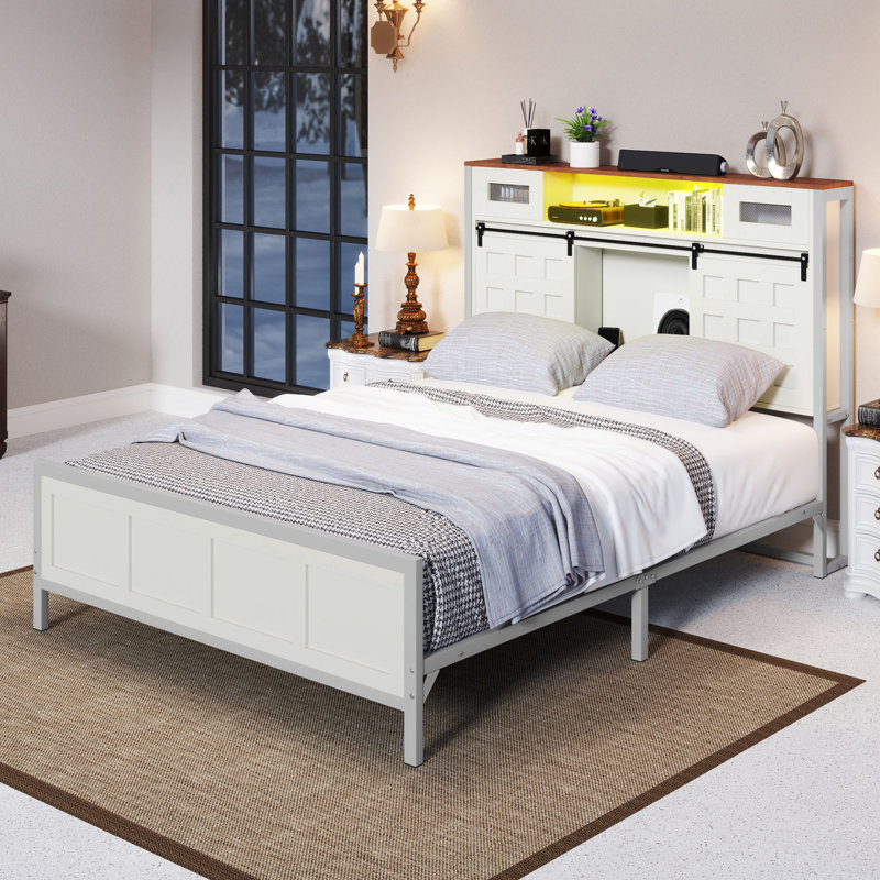 Lit plateforme avec rangement Farmhouse, Grand lit, Blanc