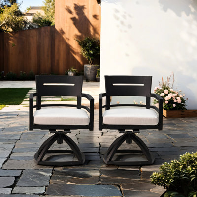 Outdoor Swivel Rocker 2Pcs - Ember Black. Lightweight Aluminum, Ergonomic Back Support, Water Fabric Black Patio 2Pcs. Back, Cushions